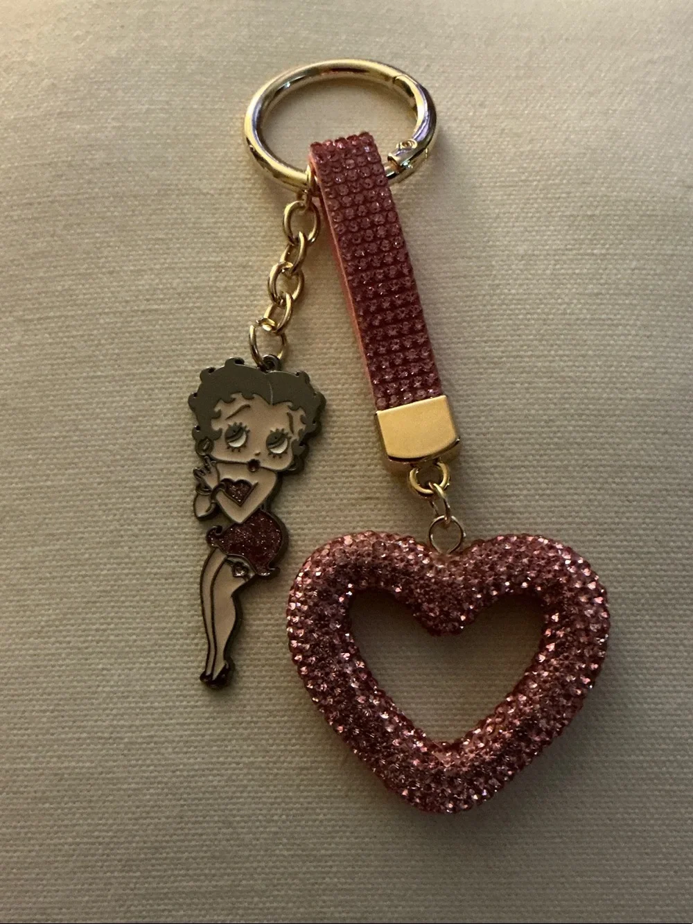 Betty Boop Pink Rhinestone Heart Keychain absolutely stunning 🤩